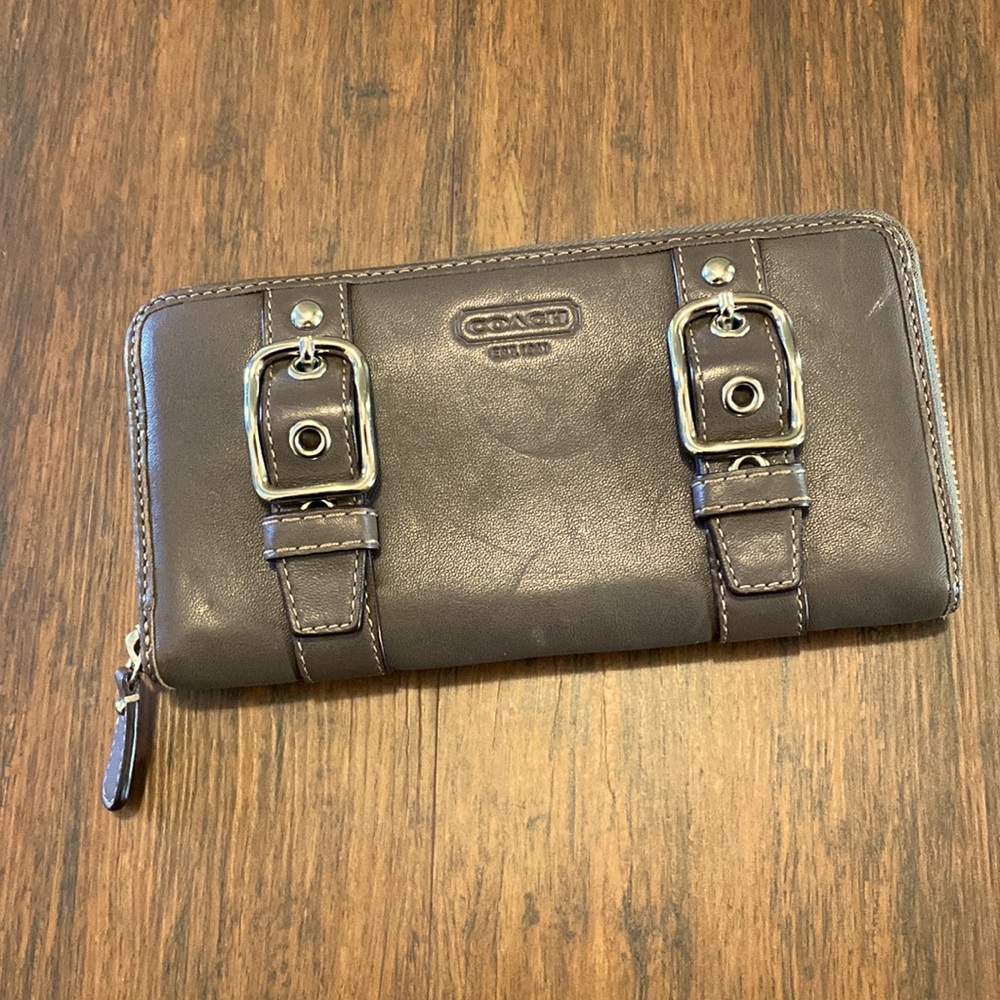 COACH Large Taupe Accordion Wallet Clutch